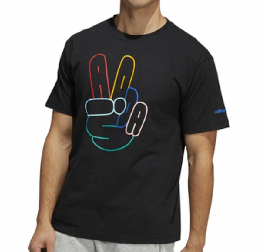 NEW MENS ADIDAS ORIGINALS PEACE SIGN TREFOIL TEE SHIRT ~SIZE LARGE #HD5269 BLACK