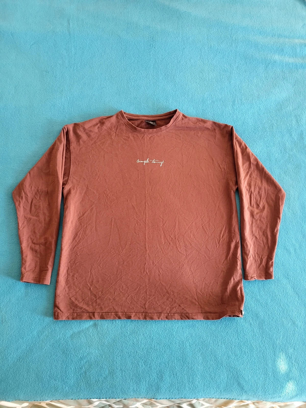 Young LA Long Sleeve T-Shirt Mens L Orange Wash Crew Neck Logo Simple Things 427
