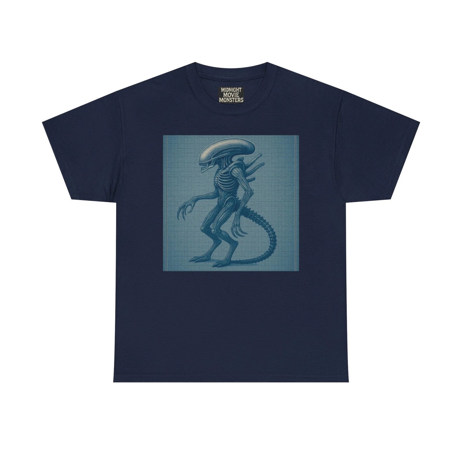 Alien Xenomorph Blueprint T-Shirt Unisex Heavy Cotton Tee Sci-Fi Shirt Vintage