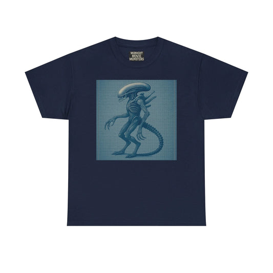 Alien Xenomorph Blueprint T-Shirt Unisex Heavy Cotton Tee Sci-Fi Shirt Vintage