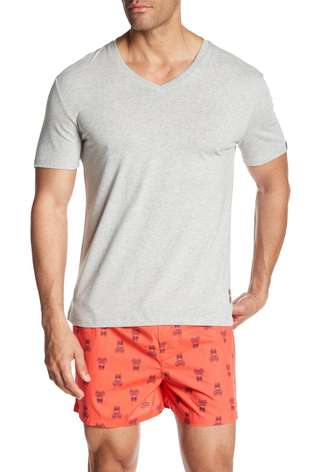 Psycho Bunny Men's Heather Grey V-Neck Lounge Short Sleeve T-Shirt