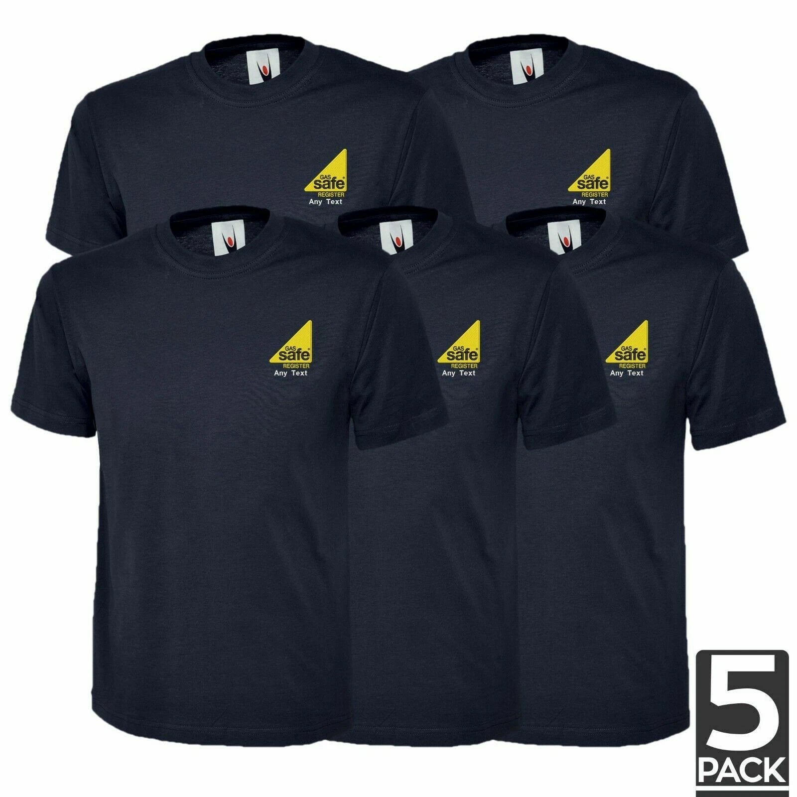 Personalised 5 PACK Embroidered GAS SAFE REGISTER Workwear Staff Men T Shirt TOP