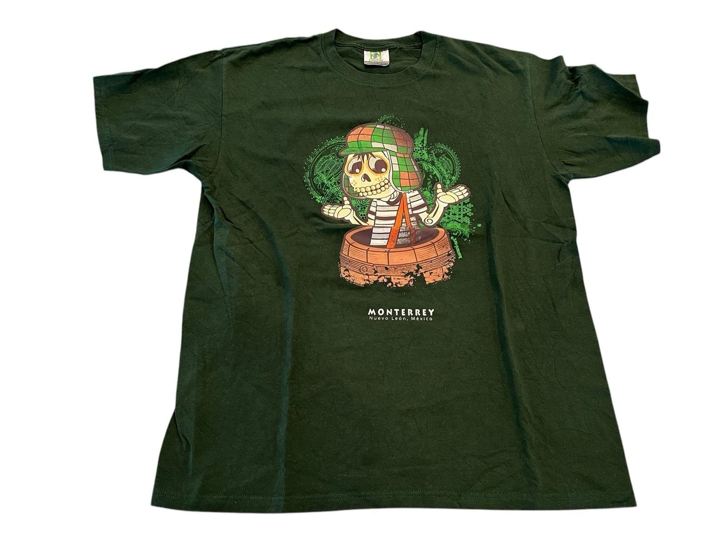 Monterrey Nuevo Leon Mexico Men's T-Shirt Large Skeleton Green Short Sleeve