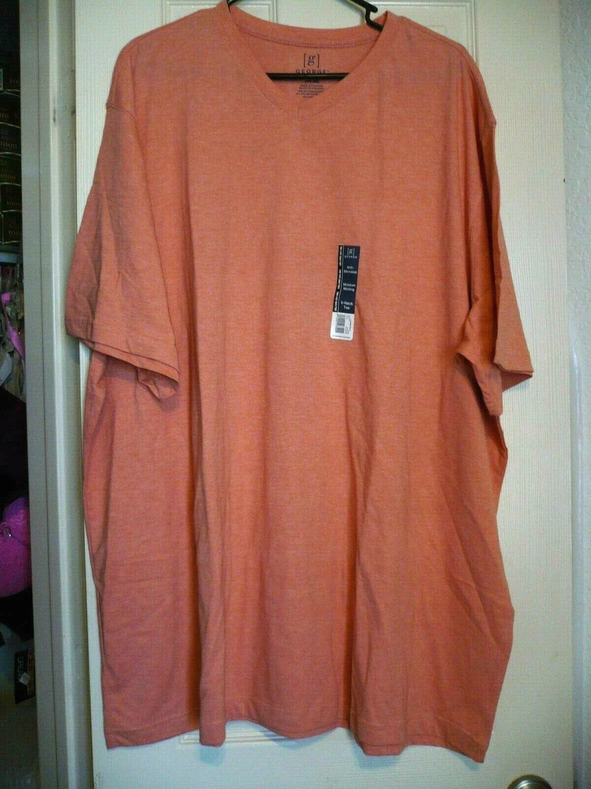 George Men's Short Sleeve Jersey V-Neck Tee Shirt Size X-Large 46-48 Coral Reef