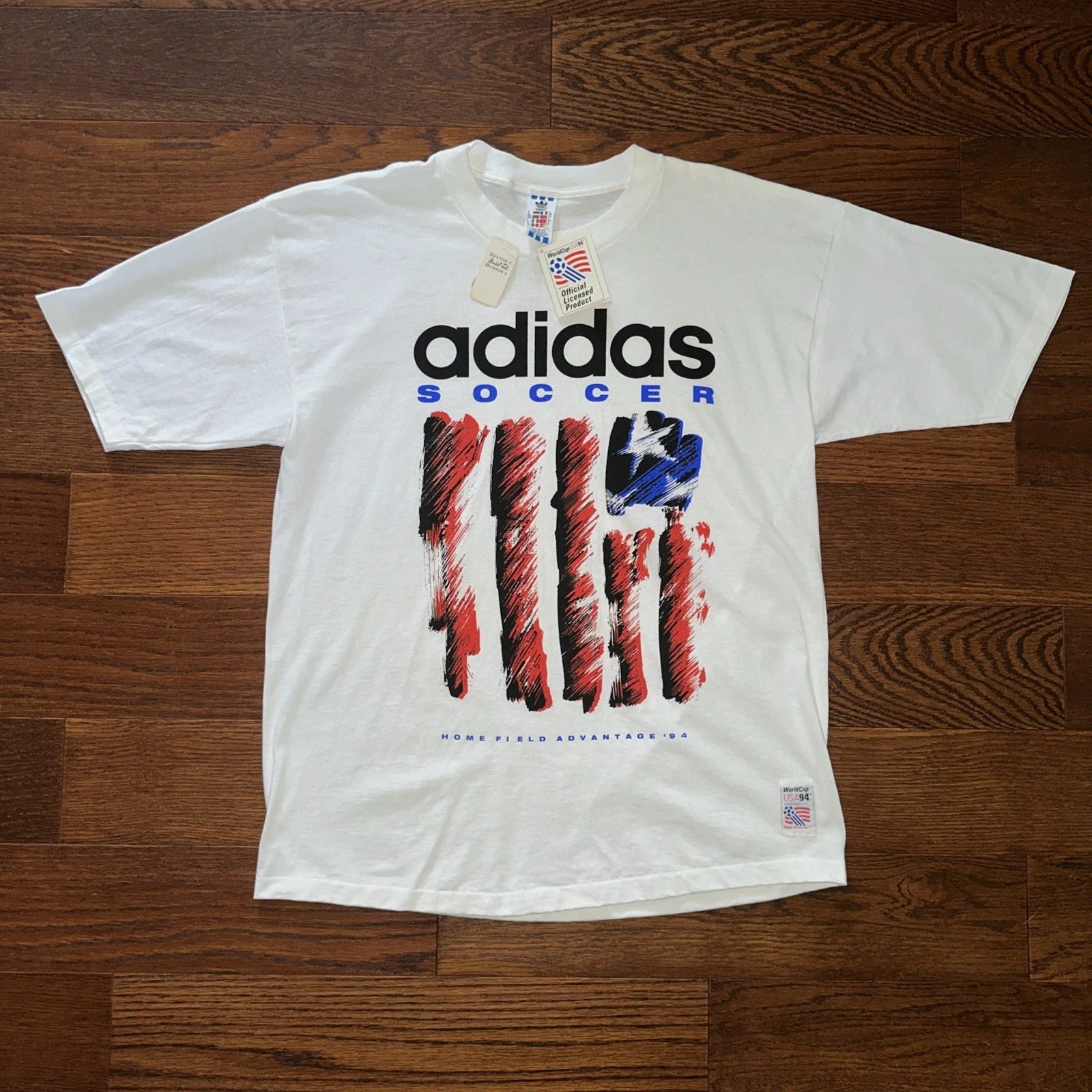Vintage 1994 Adidas Soccer World Cup USA 94 Deadstock NWT Made USA T Shirt L