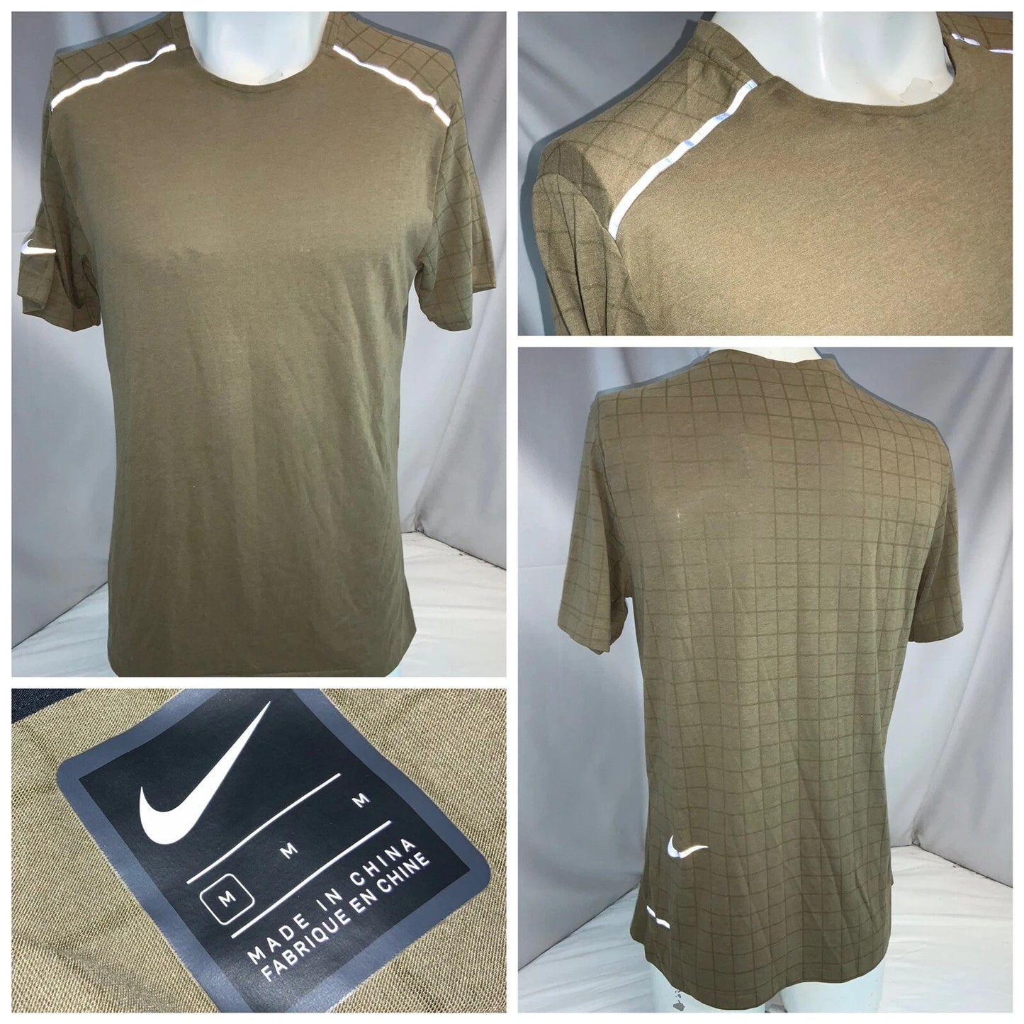 Nike Tee-Shirt M Men Tan Windowpane Poly Cotton Crewneck LNWOT YGI J0-97