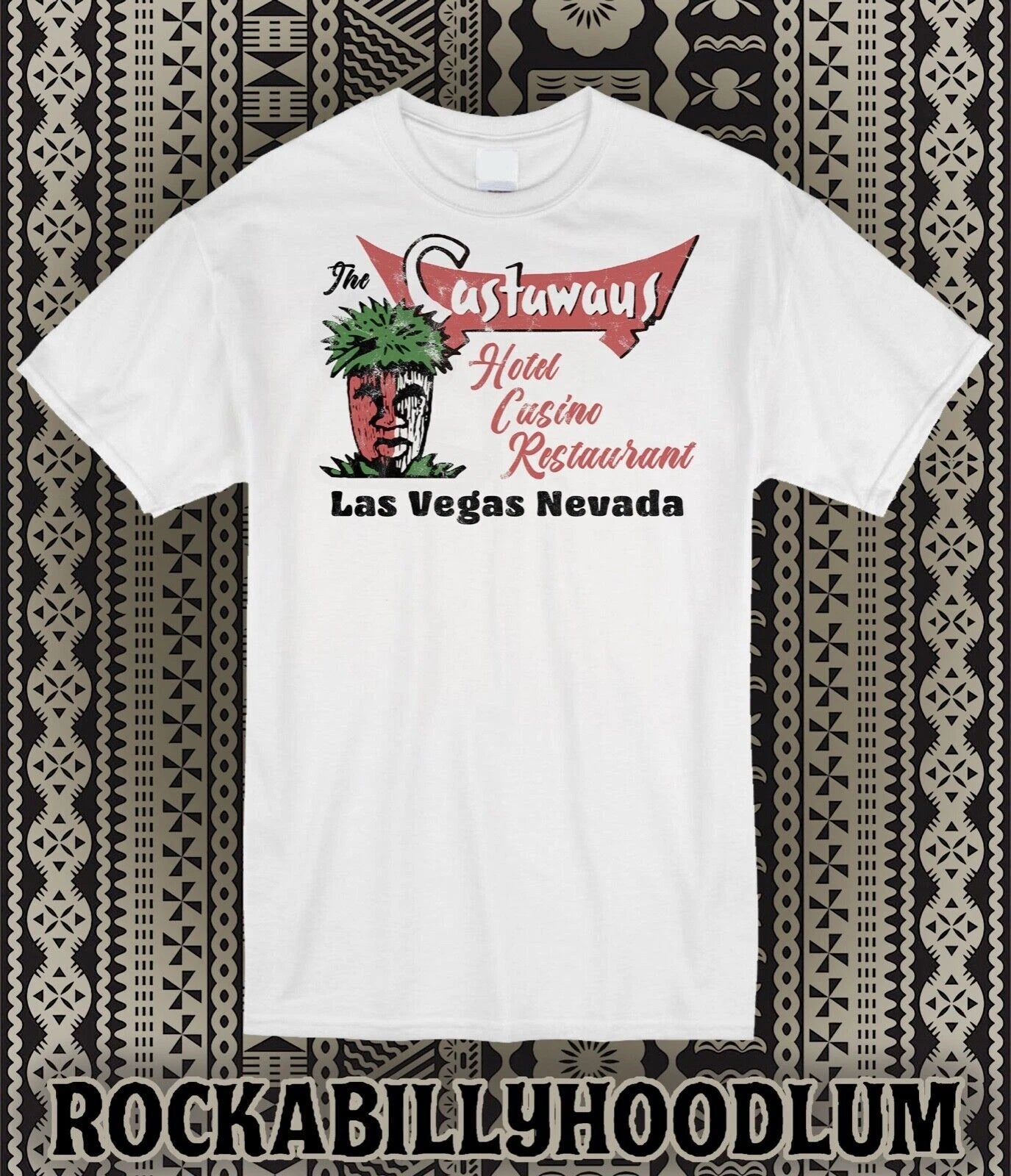 Retro Tiki Art Tee T Shirt Cotton Mug Bar Castaways Las Vegas Hotel Casino