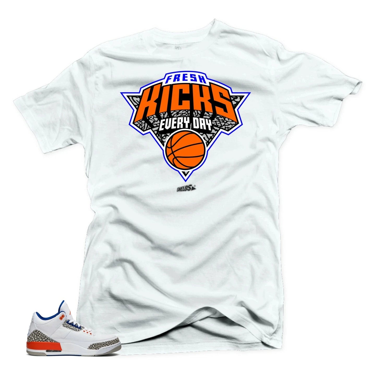 SNELOS shirt  Match Jordan Retro 3 Knicks SneakersTees-Fresh Kicks White