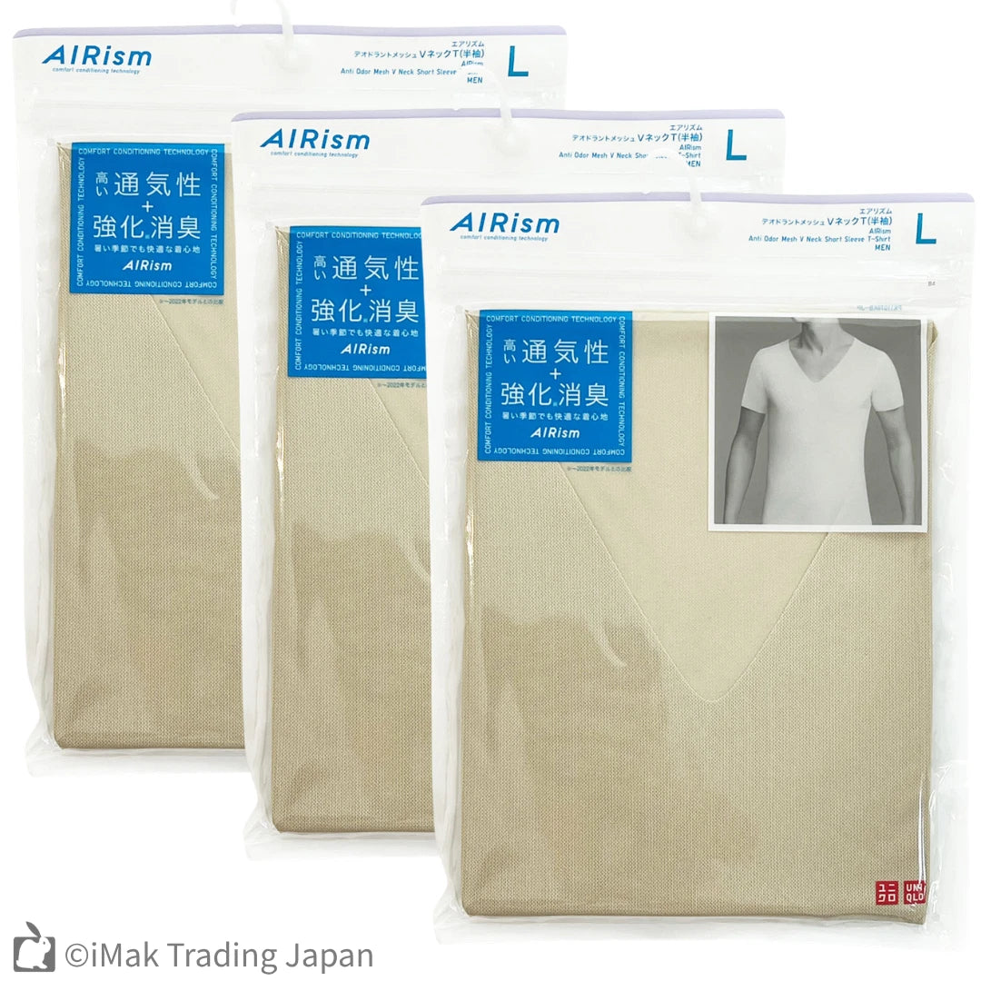 [3-Pack] UNIQLO AIRism Deodorant Mesh V-Neck T-Shirt Anti-Odor Japan NEW