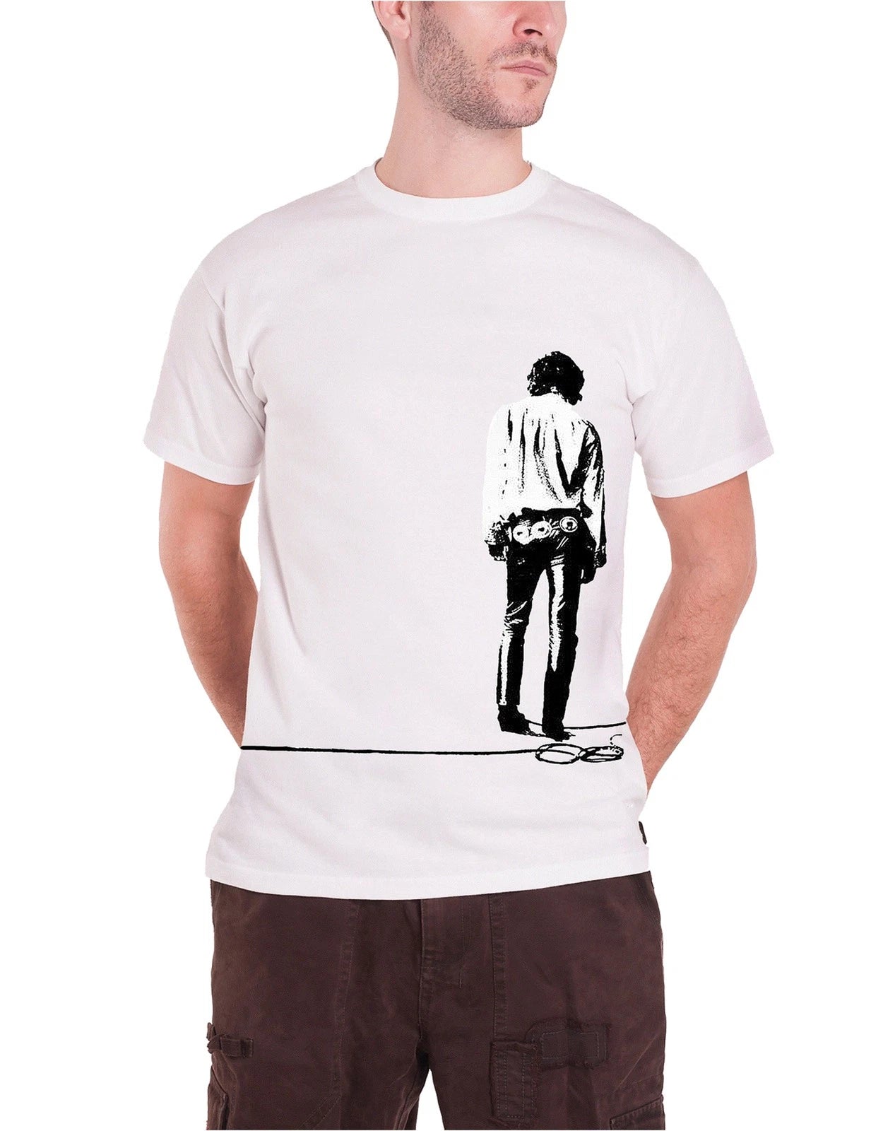 The Doors Solitary Jim Morrison Print Band Logo Official Mens New White T Shirt