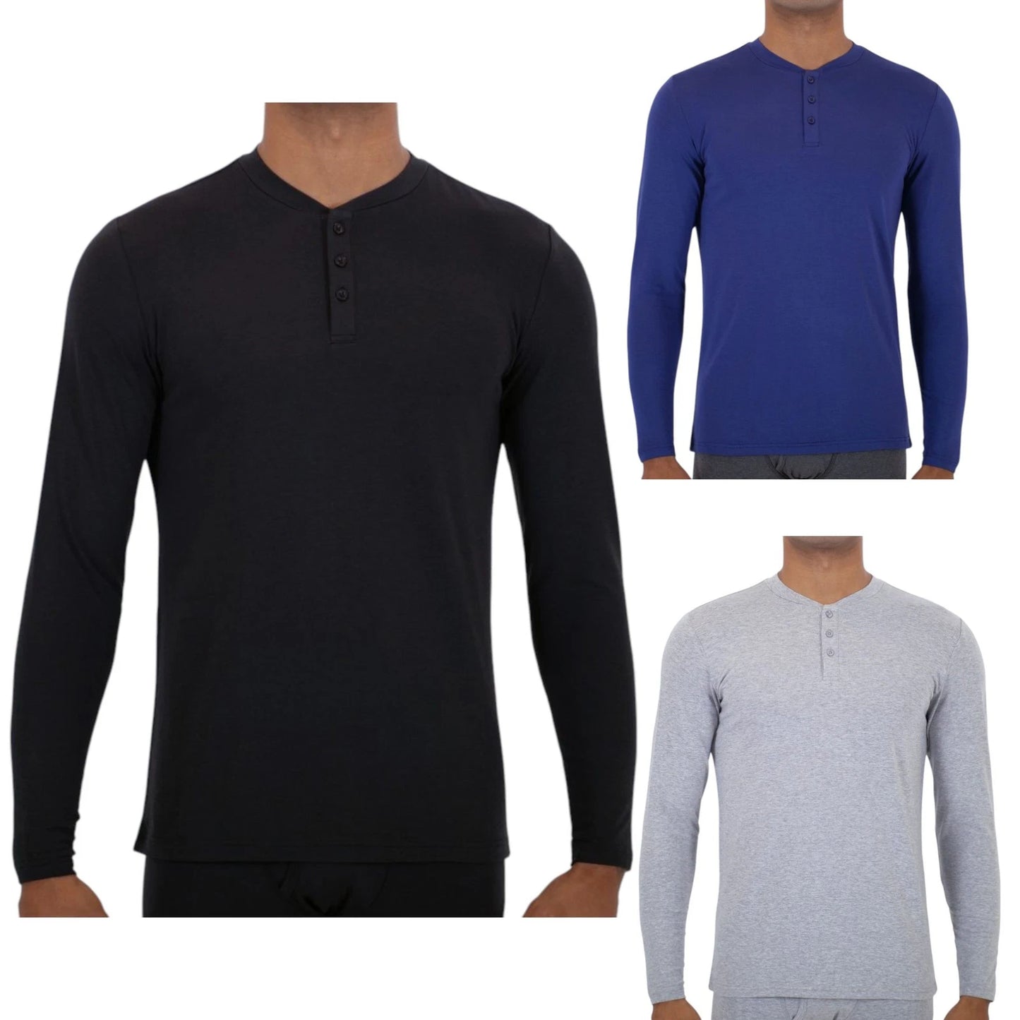 Mens T-shirt Thermal Long Sleeve Henley Neck Top Warm Underwear Winter Baselayer
