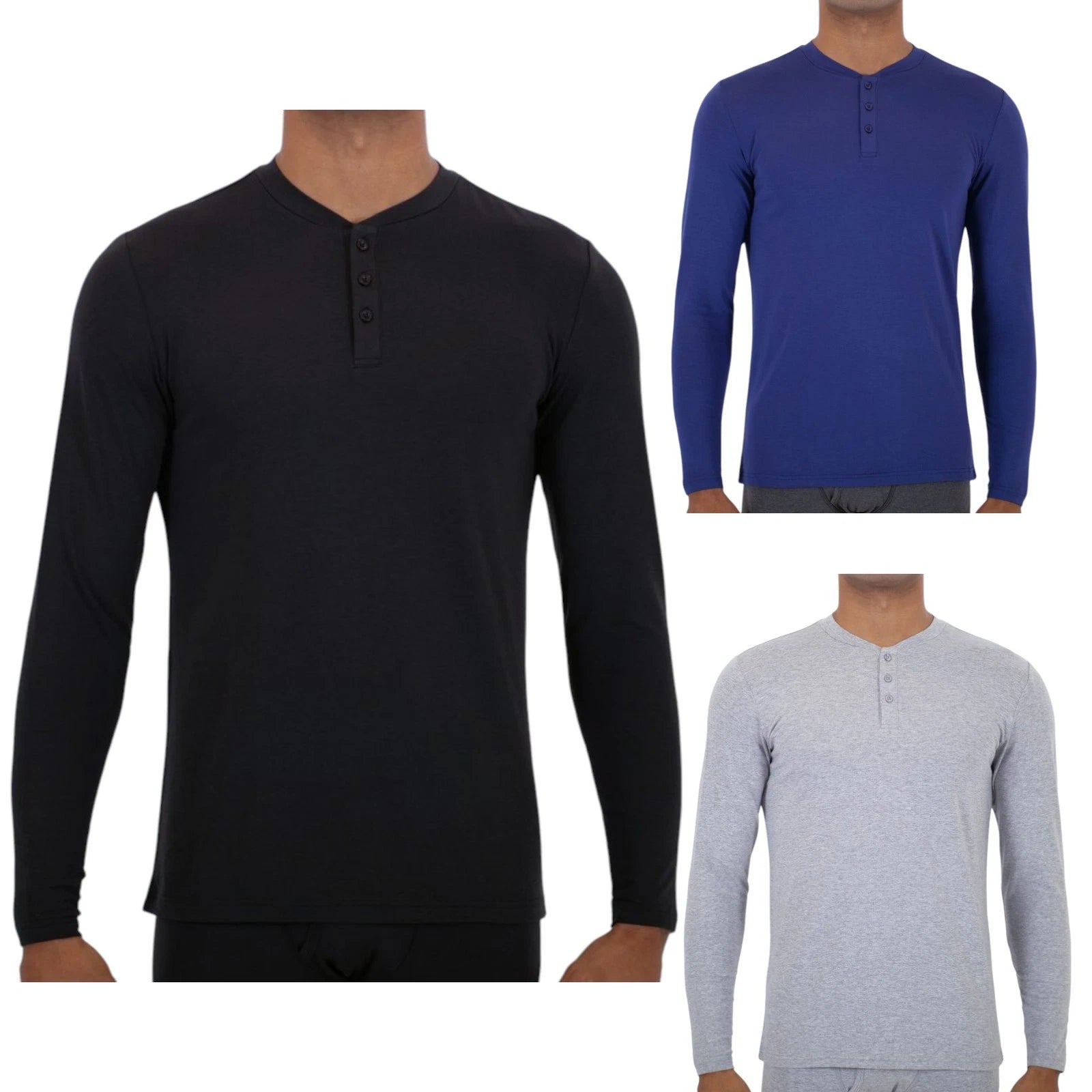 Mens T-shirt Thermal Long Sleeve Henley Neck Top Warm Underwear Winter Baselayer