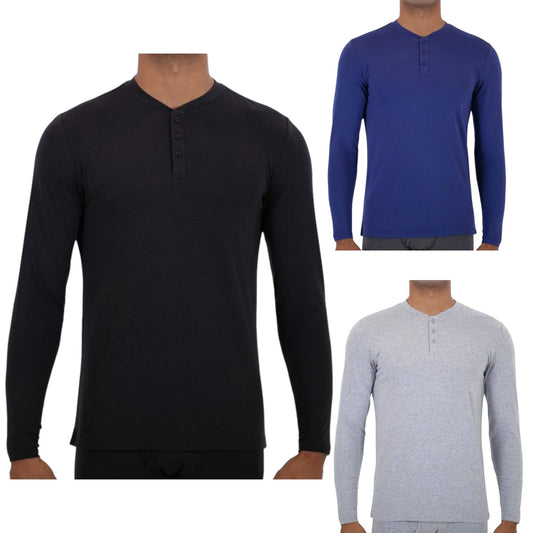 Mens T-shirt Thermal Long Sleeve Henley Neck Top Warm Underwear Winter Baselayer