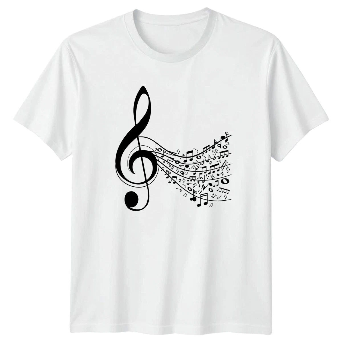 Black Treble Clef Music Notes Flowing T-Shirt Classical Band Orchestra Music