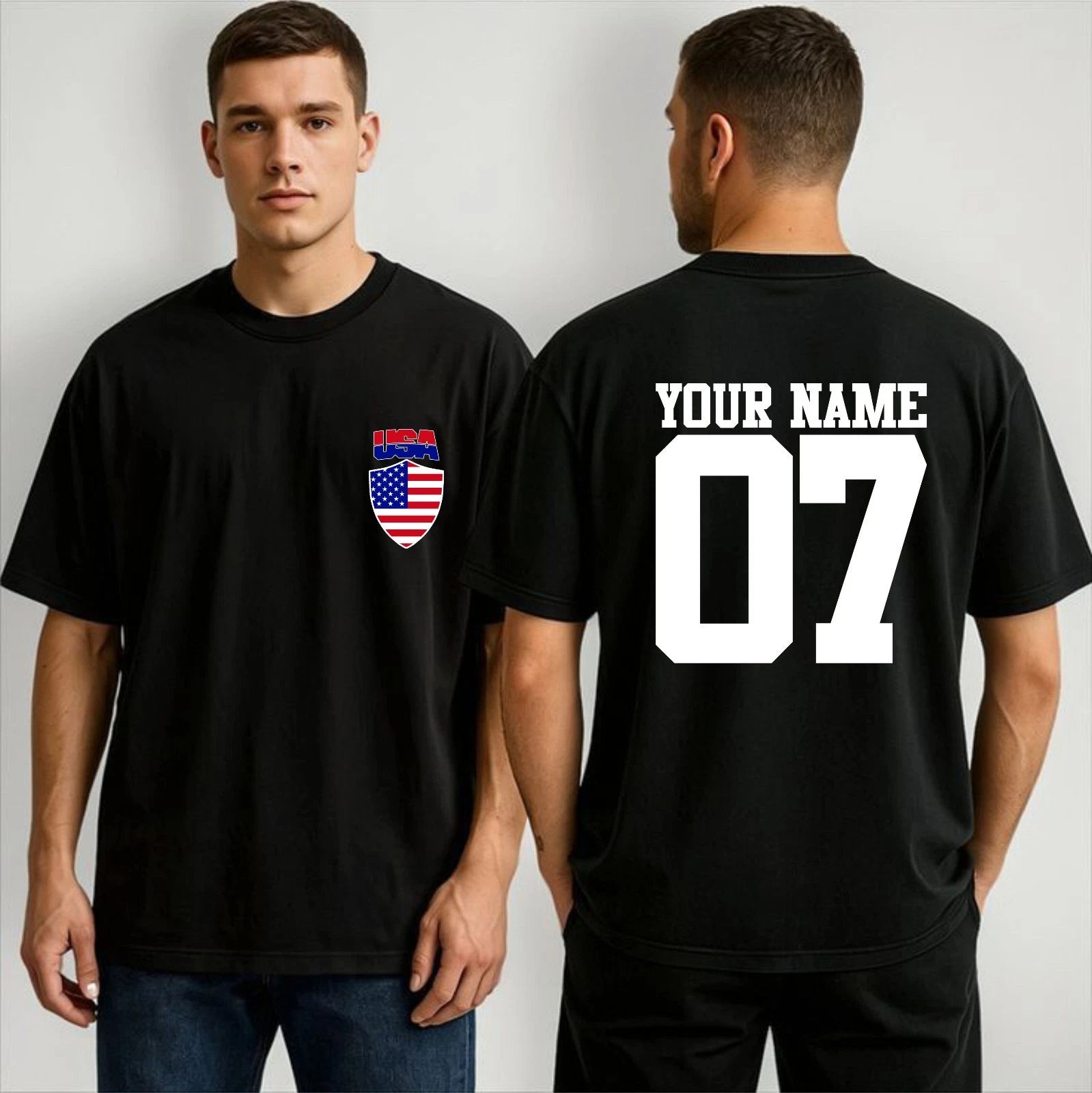 Personalized Team USA T-Shirt Custom Name Number Football Supporters Fans Top