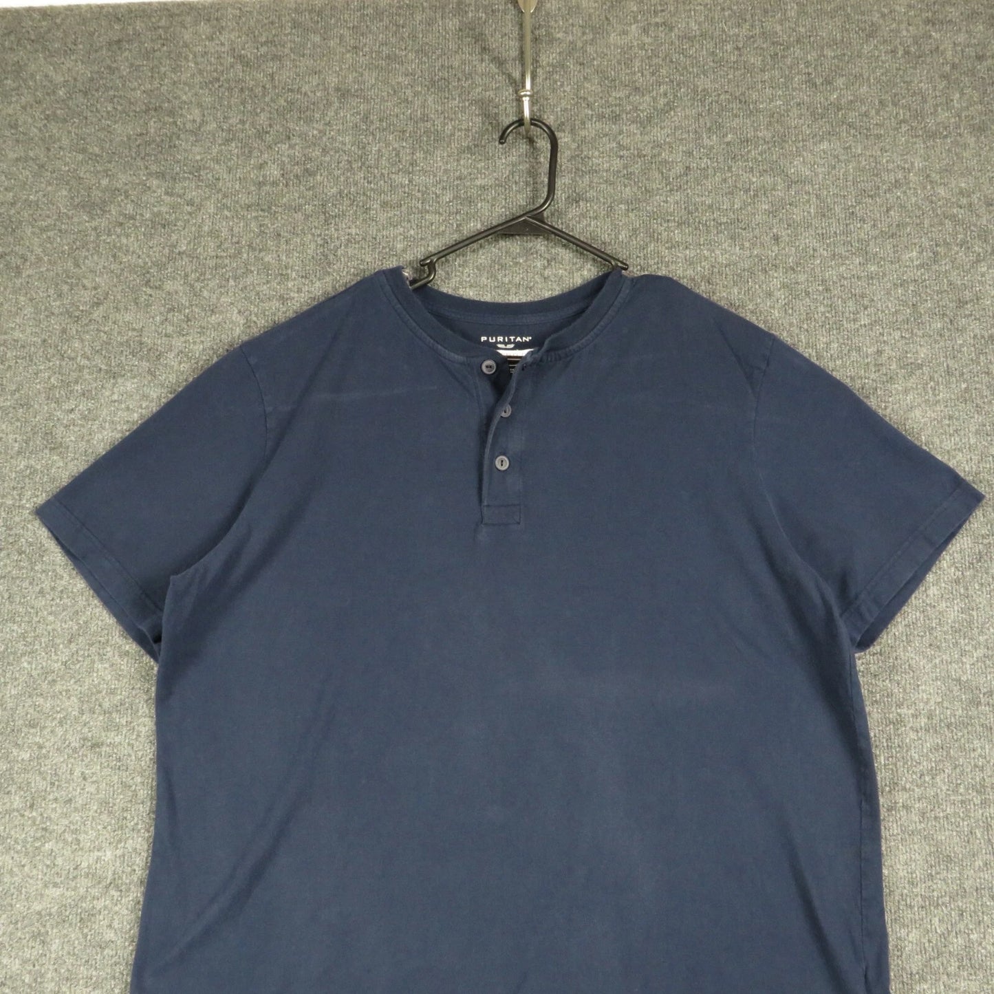 Puritan Shirt Mens Blue Short Sleeve Round Neck 3 Button Up T Shirt