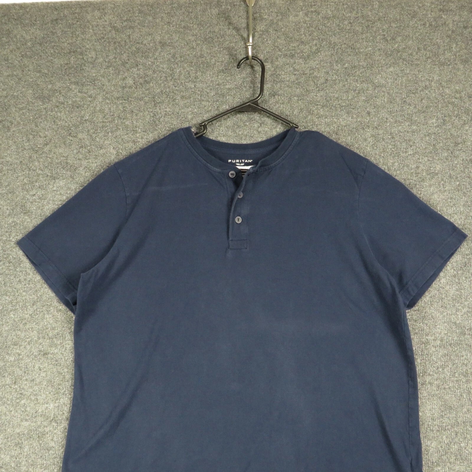 Puritan Shirt Mens Blue Short Sleeve Round Neck 3 Button Up T Shirt
