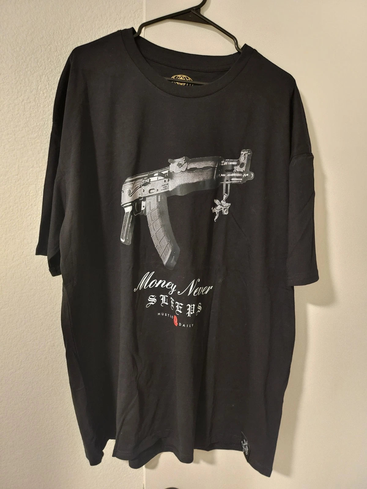 Men's 3XL Muerte Hustle Daily Angel Money Never Sleeps Graphic T-Shirt Black