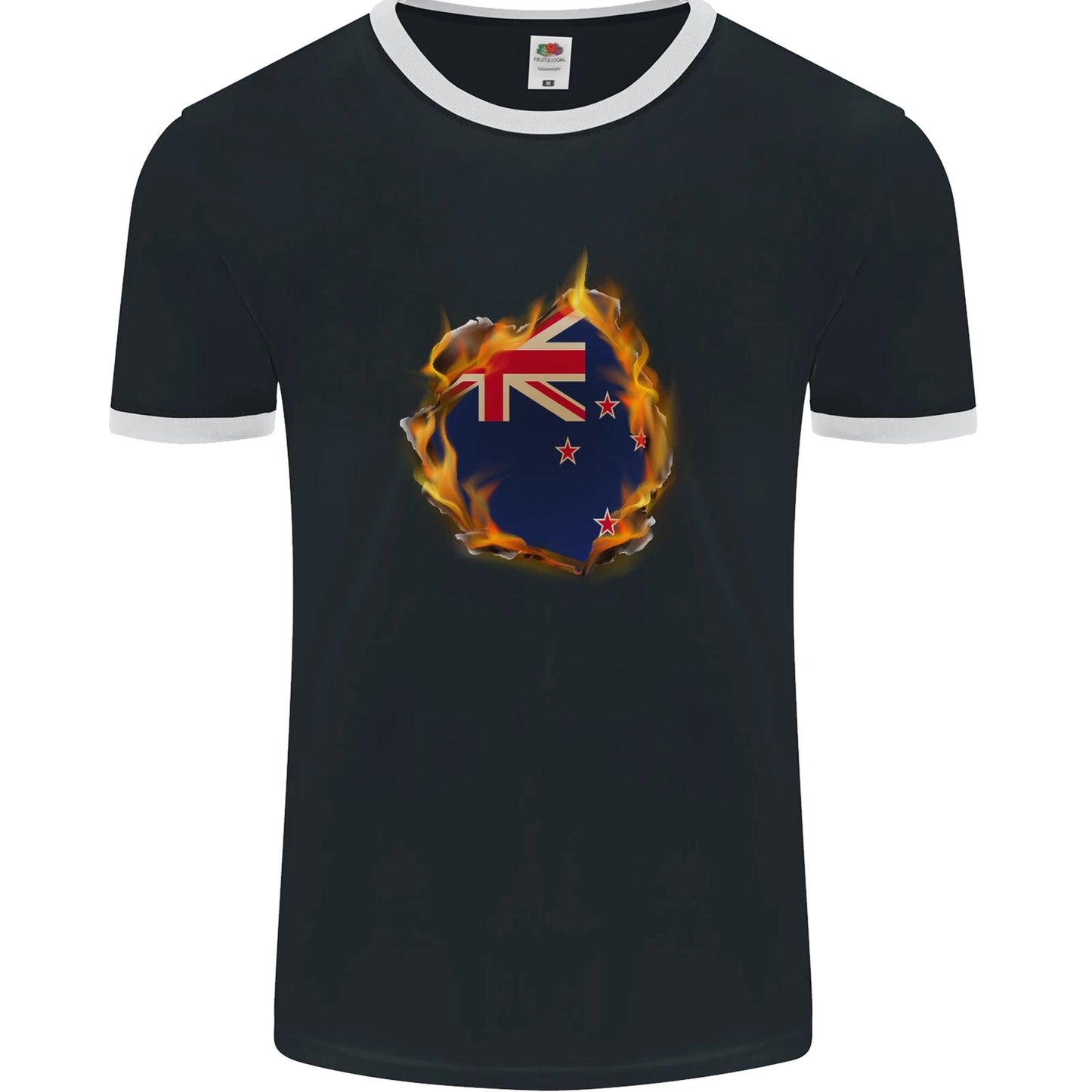 The Flag of New Zealand Fire Effect Kiwi Mens Ringer T-Shirt FotL