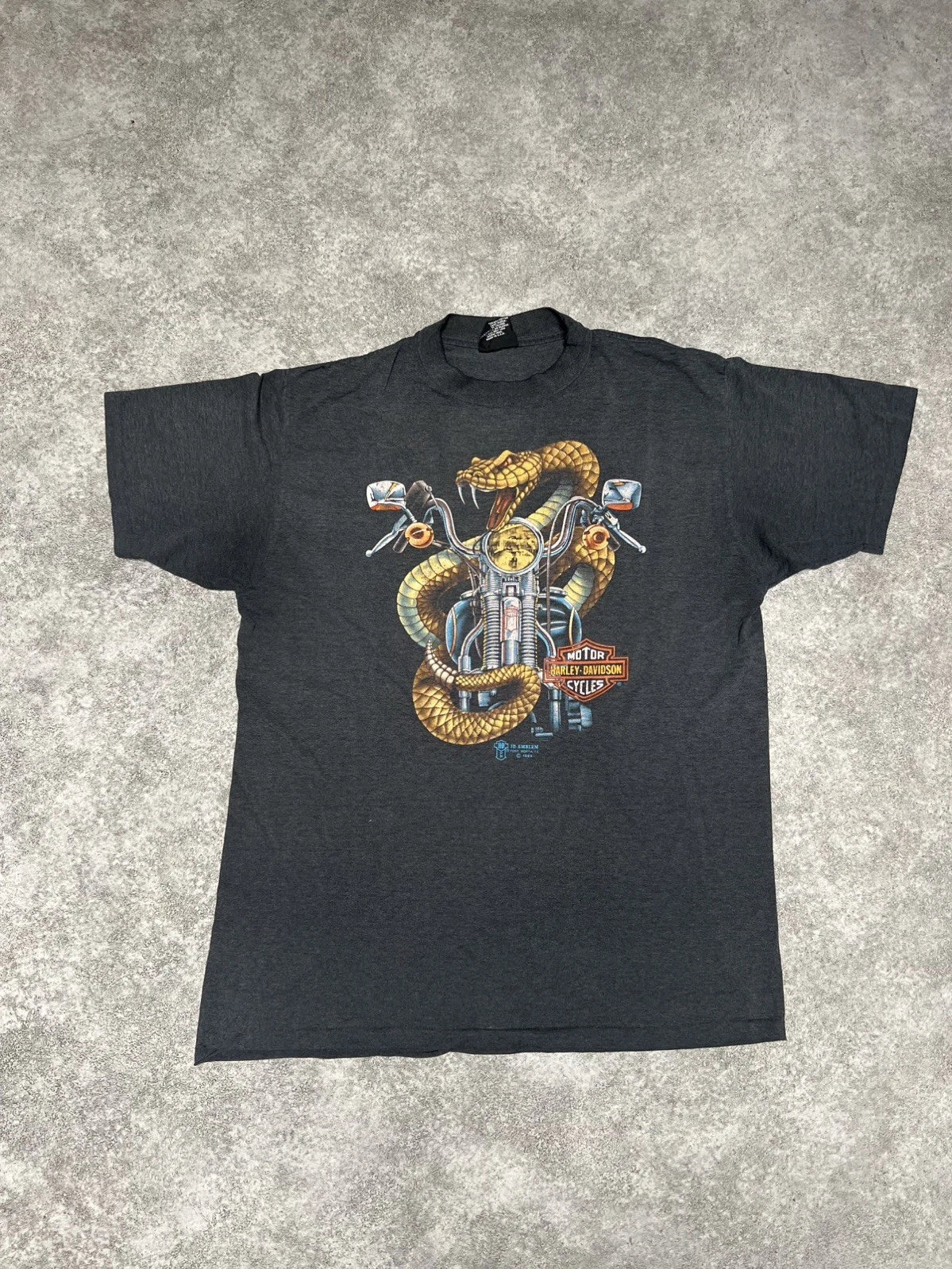Vintage 1989 Harley-Davidson 3D Emblem Snake Motorcycle T-Shirt XL