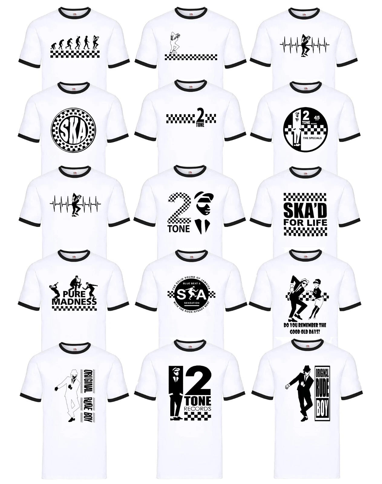 New Tone 2 Rude Ska White Ringer T-Shirt Men's The Specials Reggae Retro Tee Top