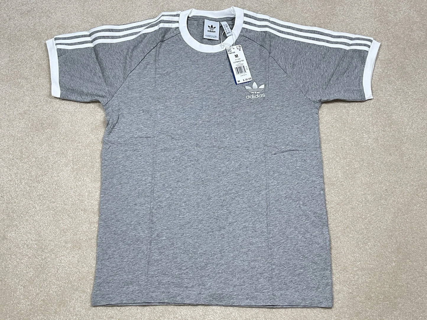 Adidas Originals 3-Stripes Tee FM3769 Medium Heather Gray Embroidered Logo