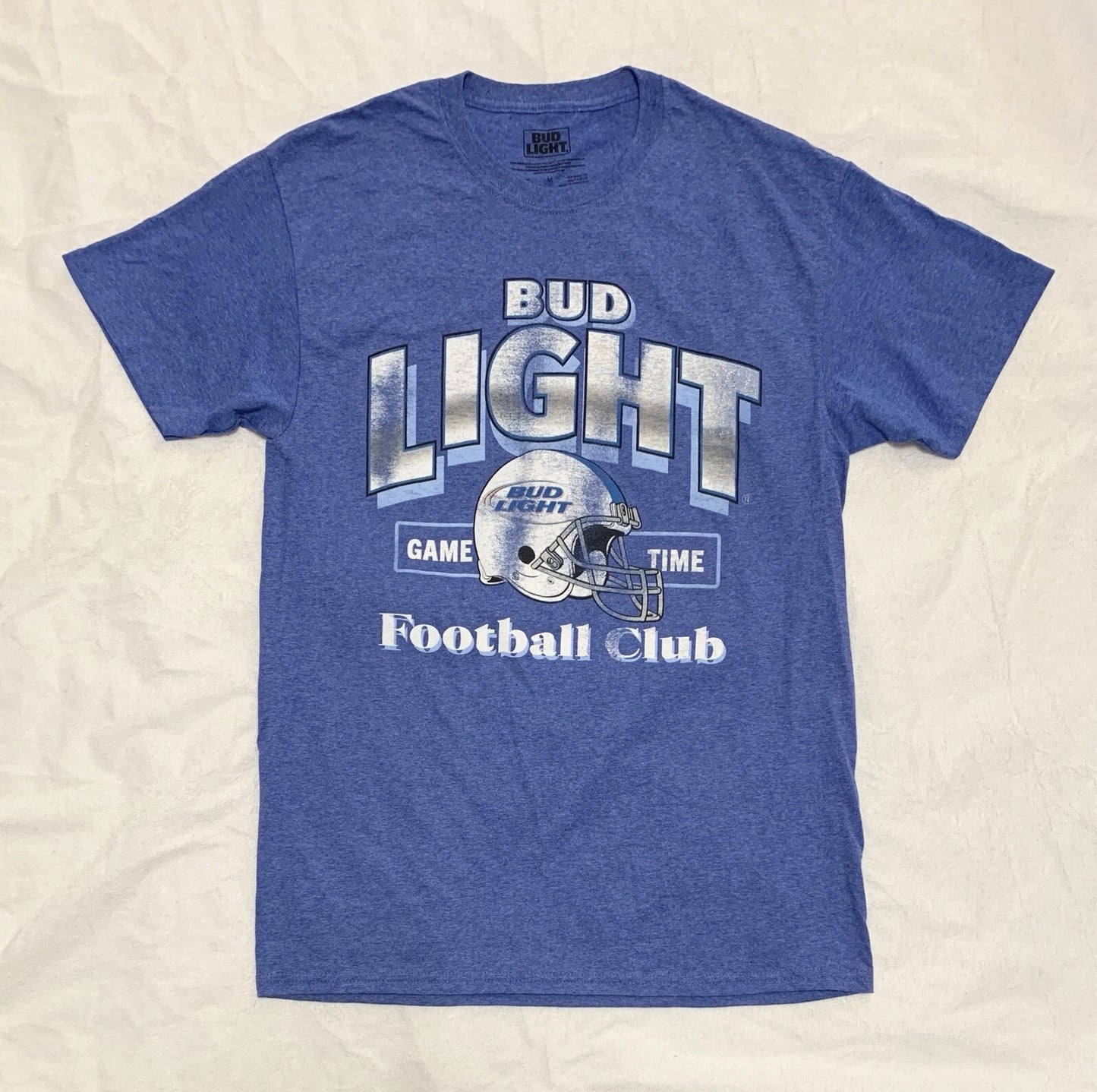 New Bud Light T-Shirt Mens M Beer Game Time Football Club #82 Graphic Tee Blue