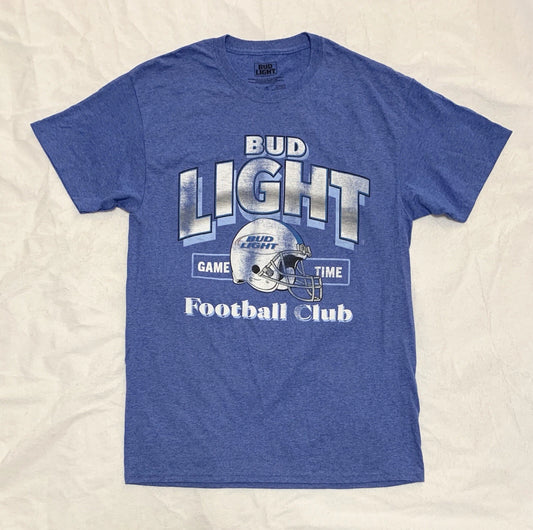 New Bud Light T-Shirt Mens M Beer Game Time Football Club #82 Graphic Tee Blue