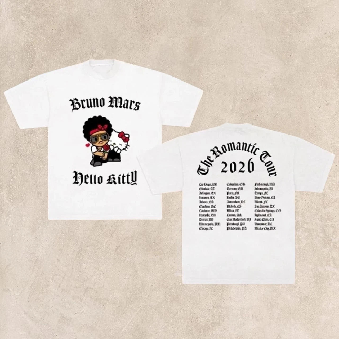 Bruno Mars Hello Kitty The Romantic Tour 2026 Graphic Tee Shirt,Trendy Best Gift