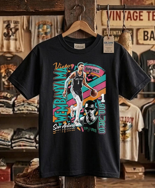 San Antonio Basketball Wemby Retro Graphic Tee - Vintage Black Streetwear Shirt