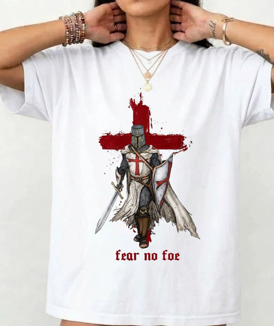 Fear No Foe Medieval Crusader Unisex T-Shirt-St George Cross Warrior Knight Tee