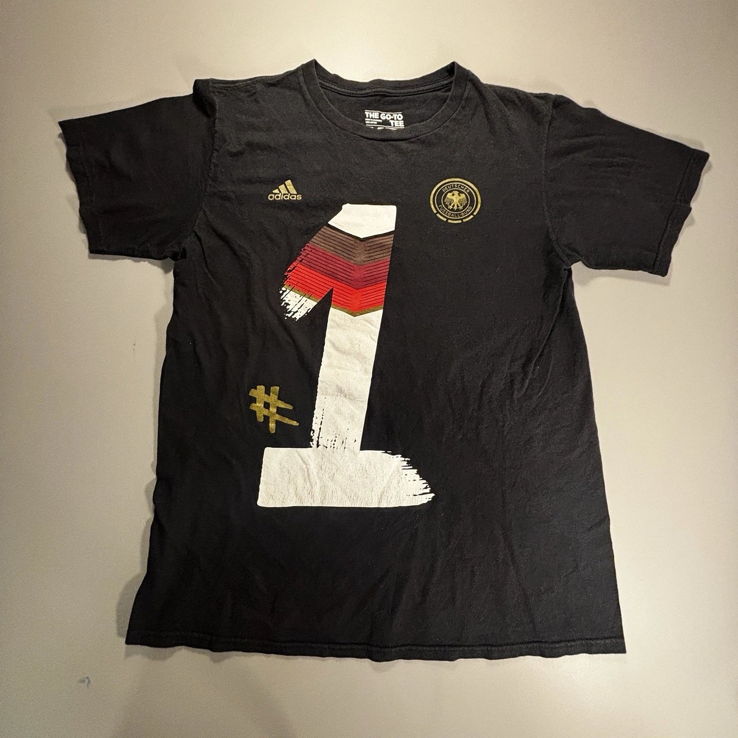Adidas Germany #1 Soccer Tee Men M DFB FIFA Shirt Black Cotton Fan T-Shirt