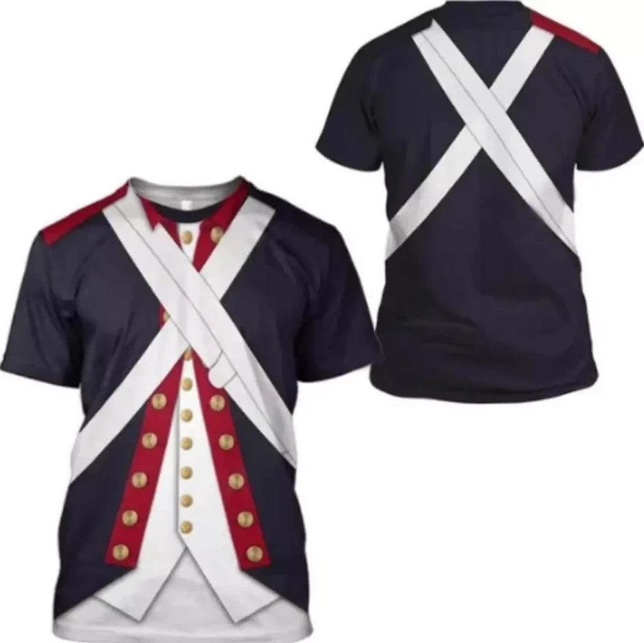 Revolutionary War Uniform Costume 3D Printed Army T Shirt