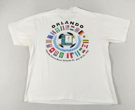 Vintage Hanes Shirt Mens XL White Orlando Olympic Soccer Flags 1996 Graphic