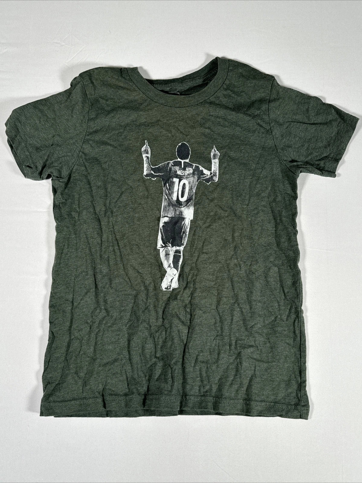 Messi Soccer Futbol Player Shirt Green Kids T Shirt Short Sleeve Size Large