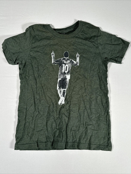 Messi Soccer Futbol Player Shirt Green Kids T Shirt Short Sleeve Size Large