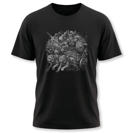 Freya Goddess Warrior T-Shirt | Norse Mythology Cats Chariot Graphic Tee Shirt