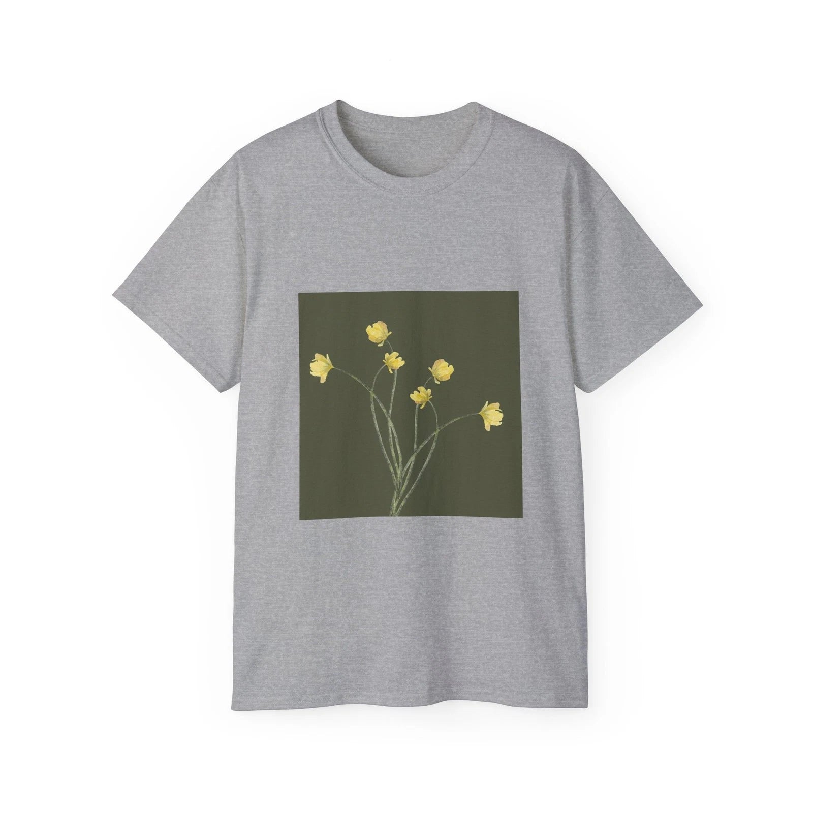 Flowers Stem Watercolor Painting Yellow | Custom Graphic T-Shirt