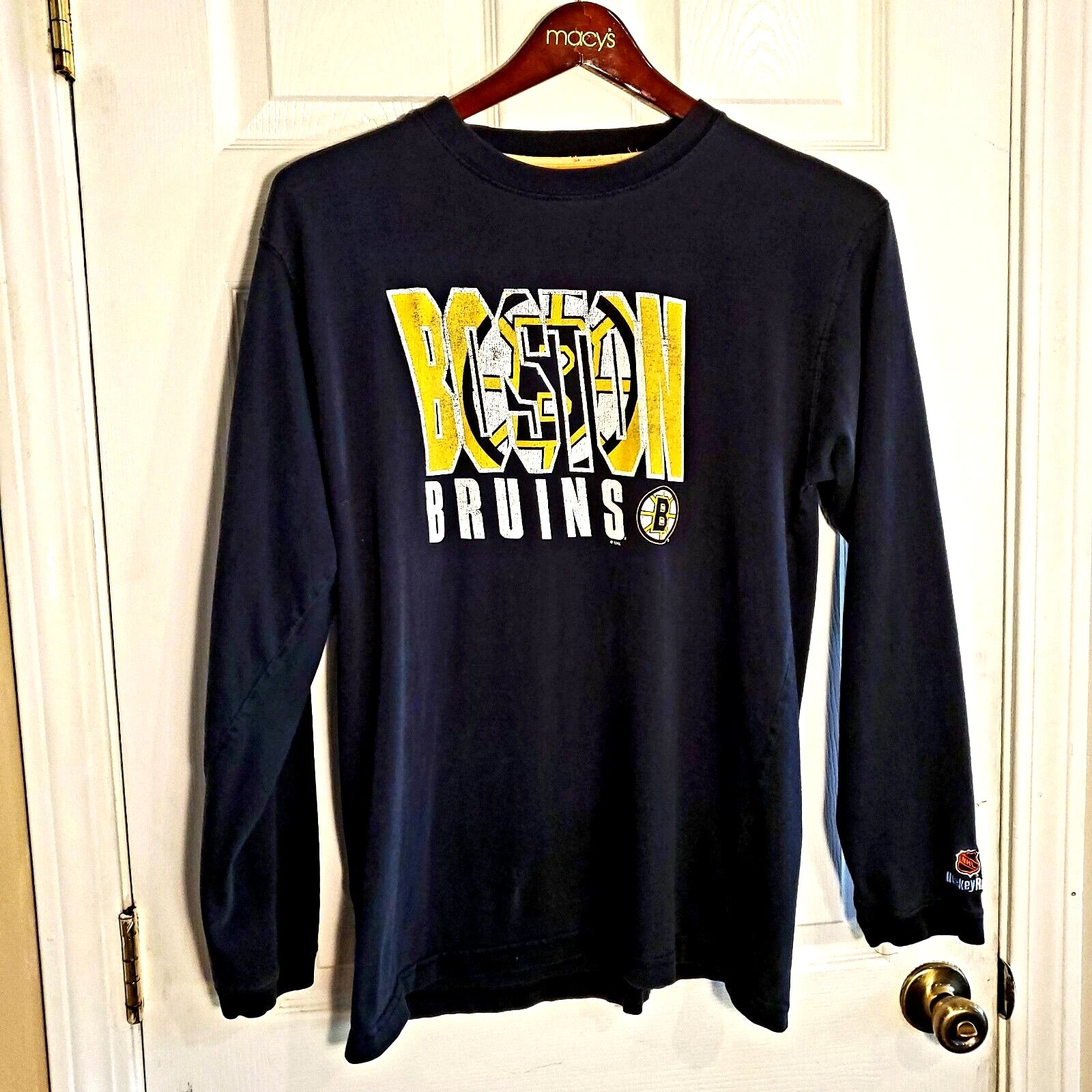 Vintage Hockey Rules BOSTON BRUINS NHL Mens LARGE Long Sleeve T-Shirt Spoked B