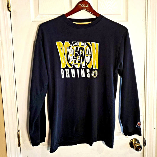 Vintage Hockey Rules BOSTON BRUINS NHL Mens LARGE Long Sleeve T-Shirt Spoked B