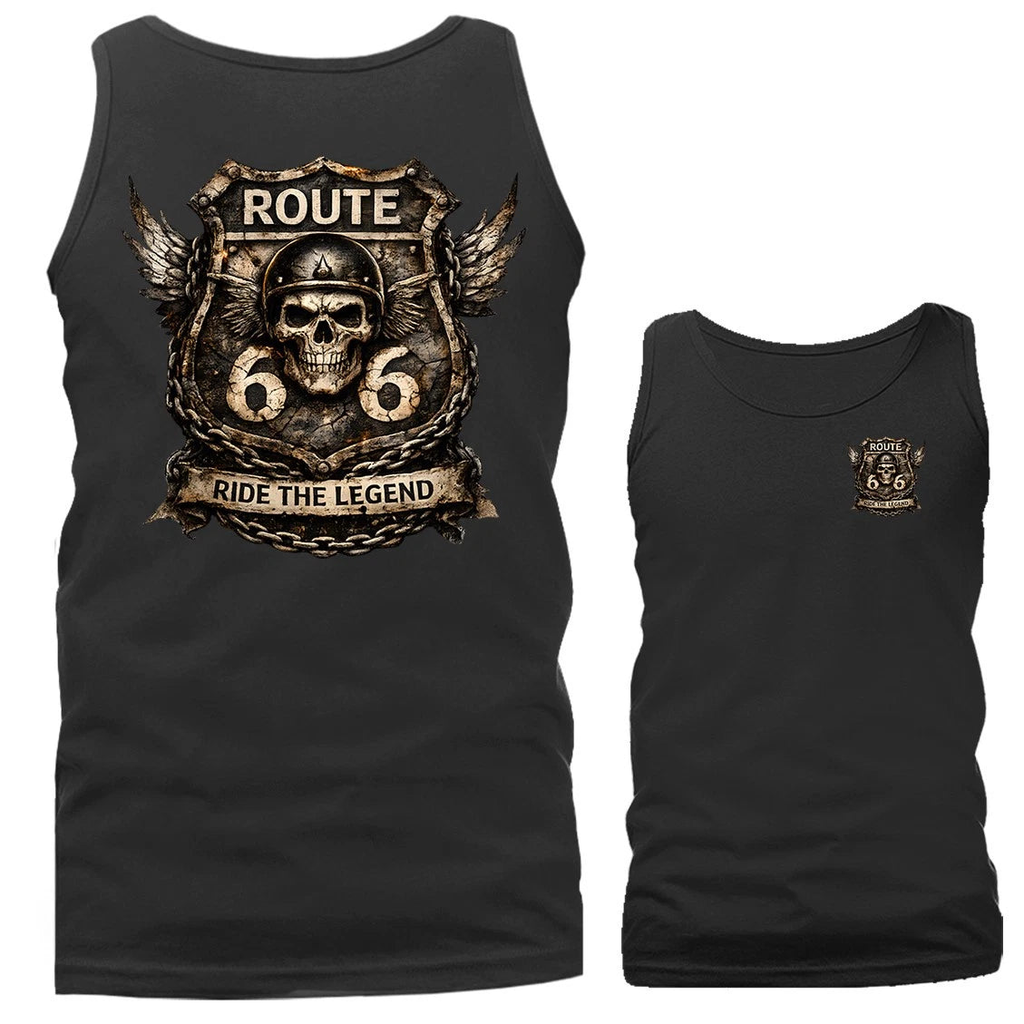 Route 66 Skull Motorcycle Ride the Legend Biker Tank Top