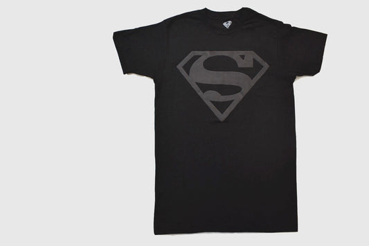 Superman Mens Black On Black  Raised Classic Logo Tee Shirt New S M, L