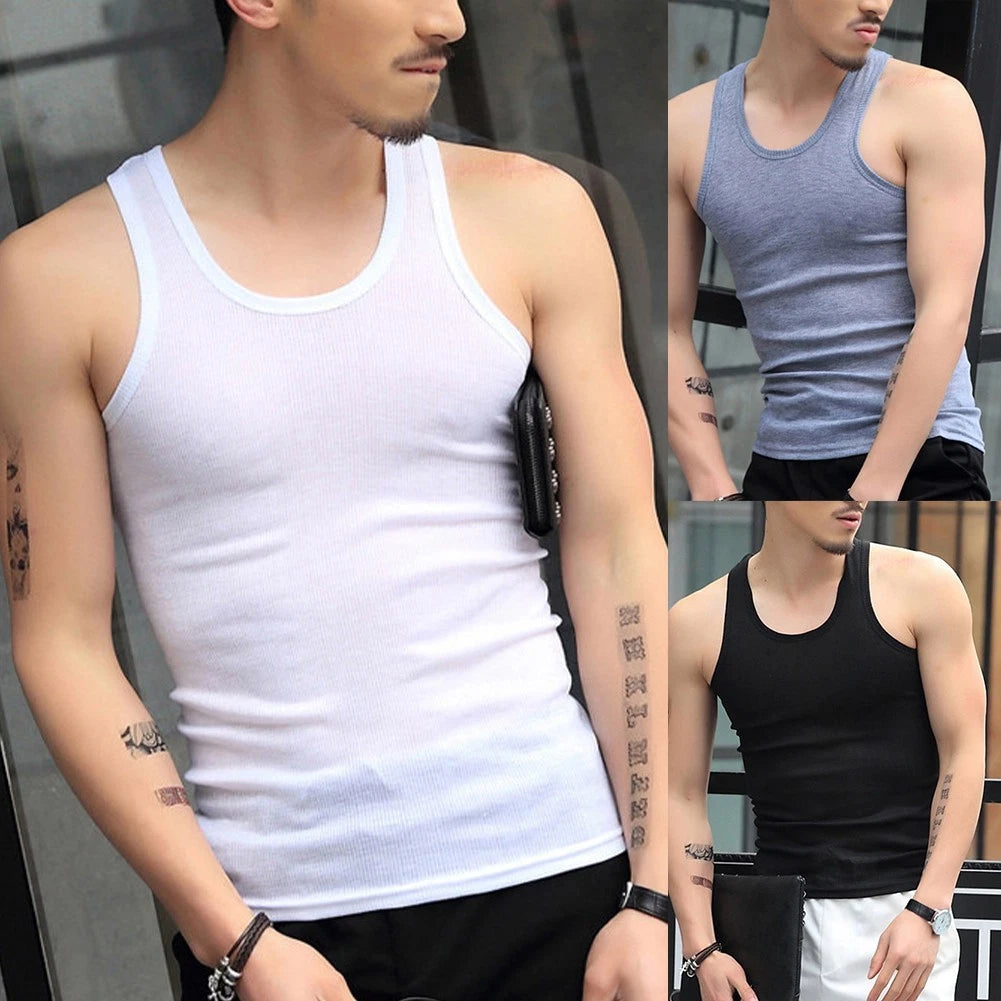 Tank Undershirts Vest Sleeveless Bodybuilding Solid Color Elastic