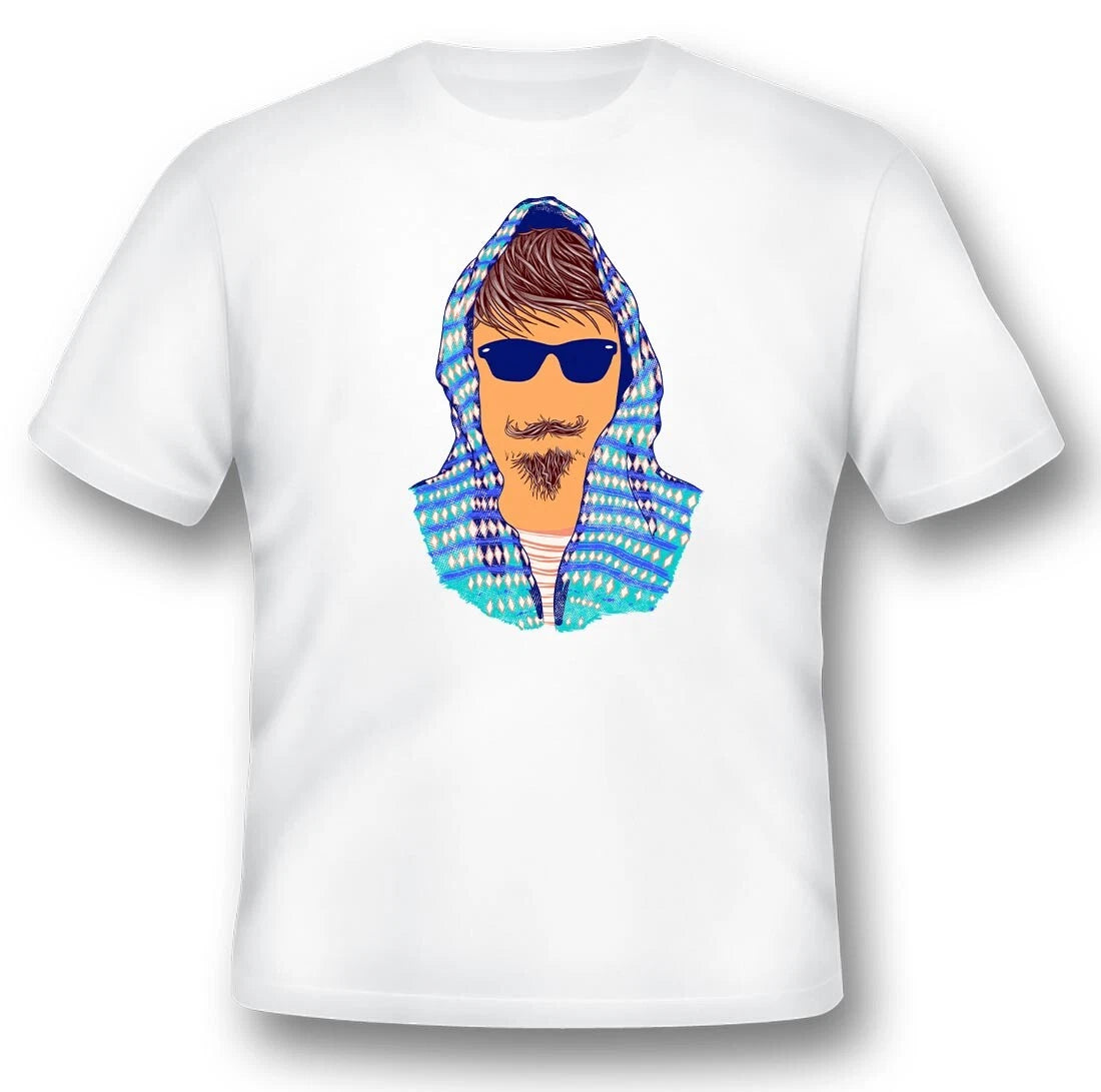 Hipster 2 beard glasses black or white tee shirt