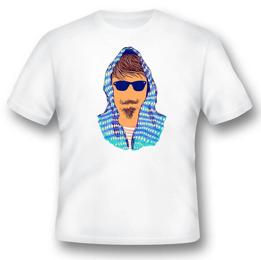Hipster 2 beard glasses black or white tee shirt