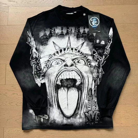 Hell Studios star Mocking the Statue of Liberty print Men's Long Sleeve T-shirt
