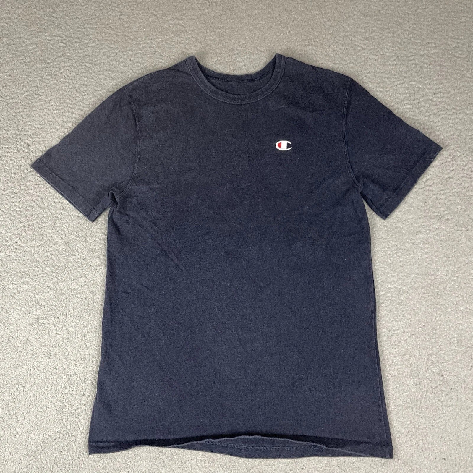 Champion Shirt Mens Medium Black Crew Neck Short Sleeve Embroidered Logo Patch M
