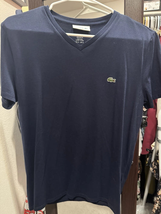 Lacoste Men's Lightweight Pima Cotton V-Neck T-Shirt Navy Blue Size S