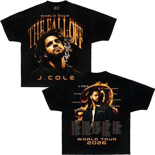 J. Cole The Fall Off World Tour Vintage Rap Graphic T-Shirt Black – Double