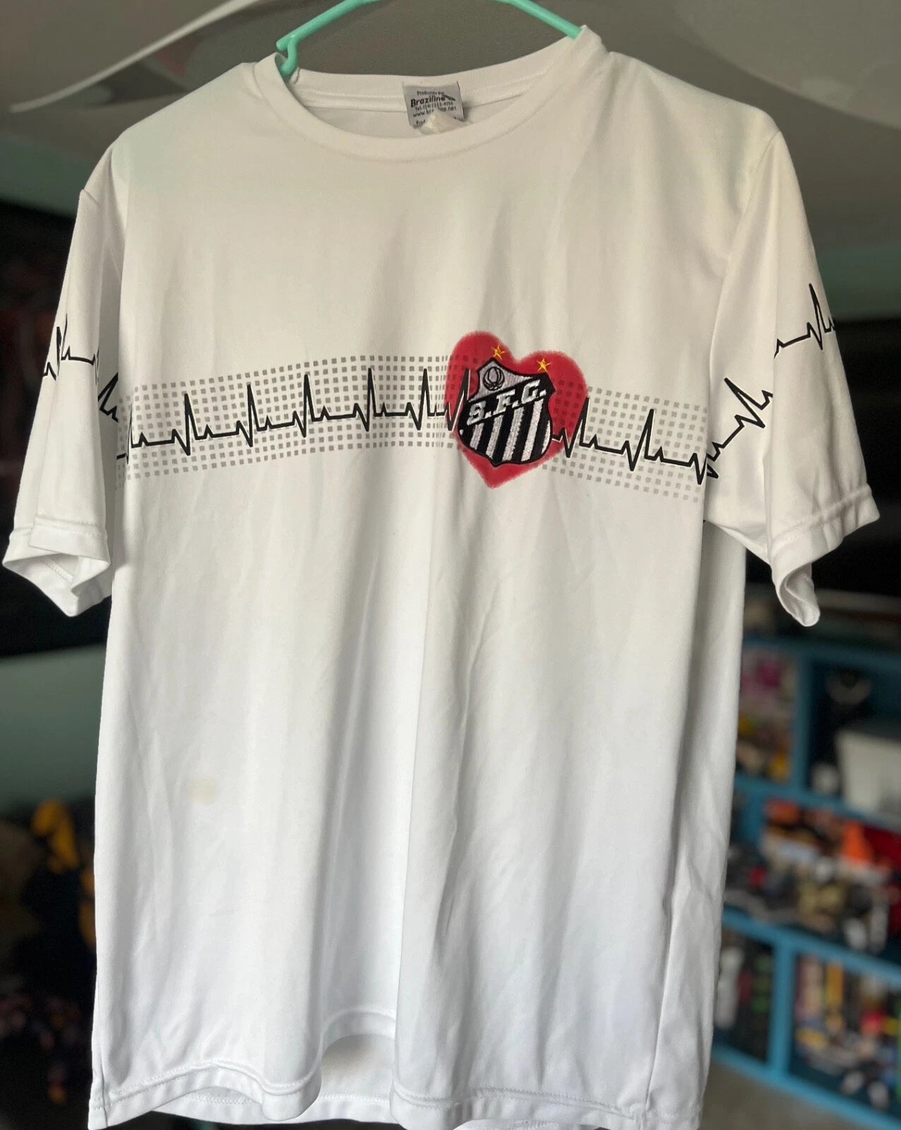 Brazilian Santos FC T-Shirt Paixao Santista SFC Heartbeat T-Shirt Men's Size L